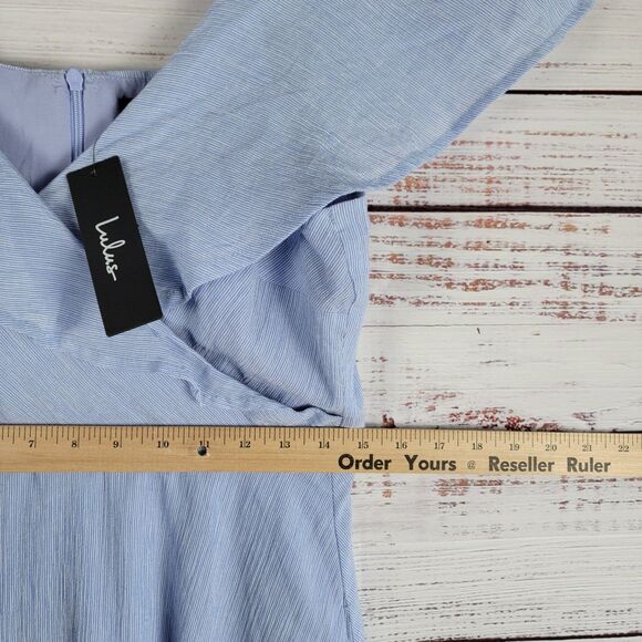 NWT LULUS YACHT ROCK BLUE AND WHITE STRIPED SIZE XL OFF THE SHOULDER DRESS - Picture 3 of 12